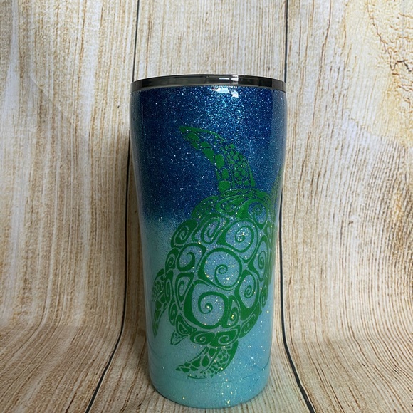 Sea Turtle Blue and Aqua 20 oz Glitter Tumbler - Picture 2 of 9